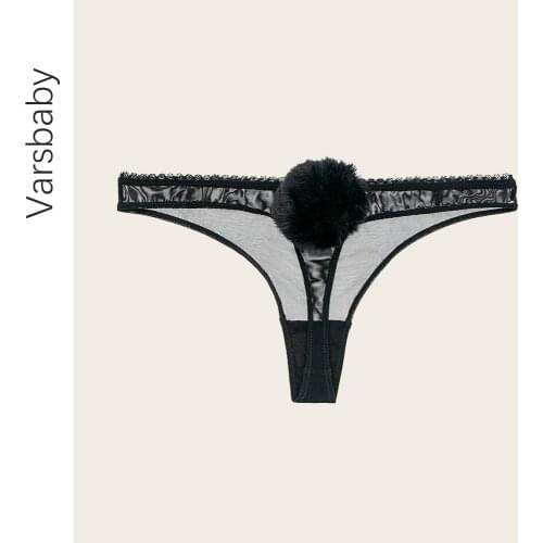Varsbaby Sexy Women Underwear Transparent Ultra Thin Thong Cute Bunny Tail Rabbit Tail Erotic Lingerie Panties