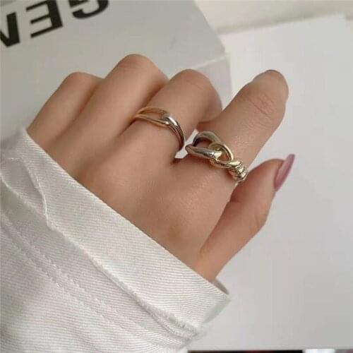 SRCOI New Fashion Geometric Metal Knotted Gold Silver Color Simple Alloy Ring Women Hip Hop Party Jewelry Accessories 202105
