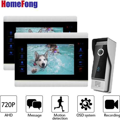 Homefong Video Door Phone 2 Monitors Wired Video Intercom Door Bell System AHD 720P HD Resolution Motion Detection Recording