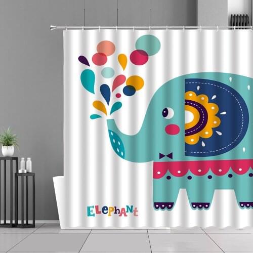 Cartoon Elephant Spray Water Shower Curtains Funny Animals Printed Children Bedroom Bathroom Curtain Set Waterproof Bath Screen