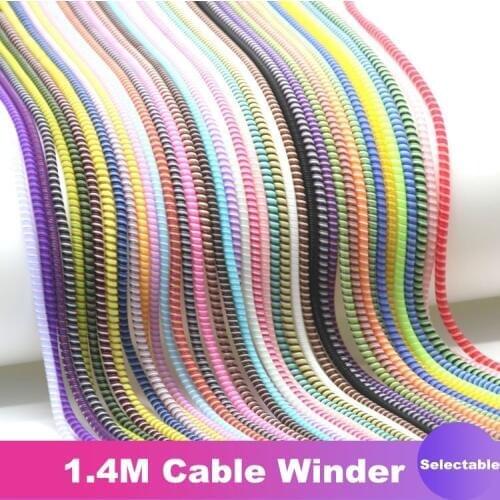 Selectable 1.4M Solid Colorful TPU Spiral USB Charger Cable Cord Protector Wrap Cable Winder For iphone Samsung Data Cable
