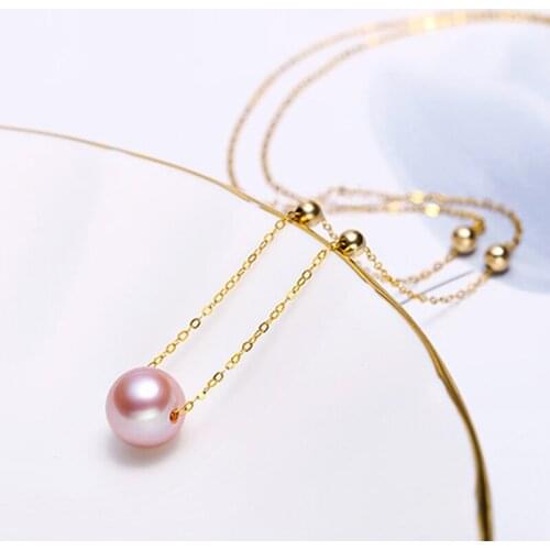 XF800 Real 18K Gold Freshwater Pearl Pendant Necklace 8-8.5mm Round Pearl Pure AU750 Chain For Women Fine Jewelry 2020 D501