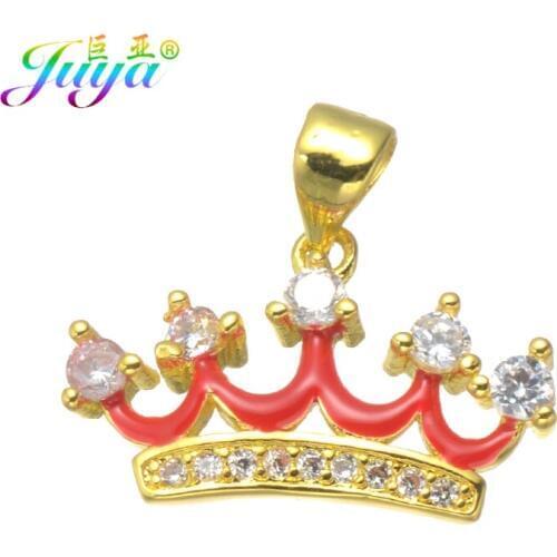 Juya Handmade Jewelry Pendants Micro Pave CZ Queen Crown Charms Pendant For Women Girl DIY Necklace Jewelry Making