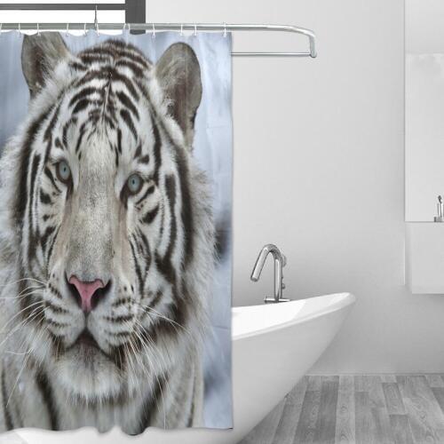 Animals Printed Pig, Cat, Tiger Bath Curtains Waterproof Polyester Fabric Washable Bathroom Shower Curtain Screen with Hooks