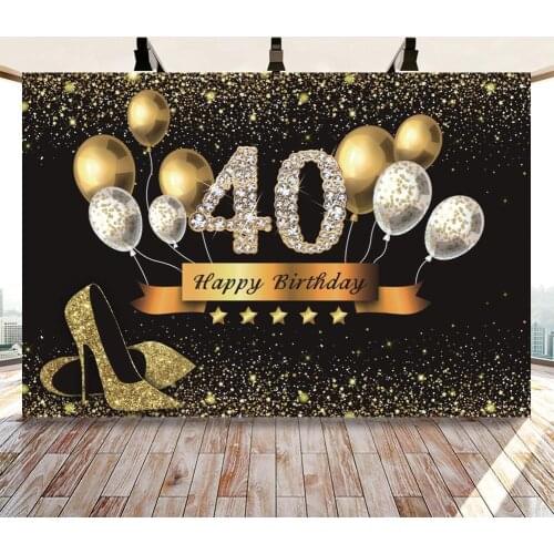 Golden Glitter High Shoes Diamond 40th Celebration Party Backdrop Decor Balloons Decoration Happy Birthday Cake Table Background