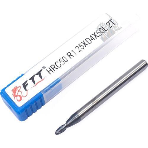 1PC R1.25XD4X50L 2 flute CNC Milling Cutter HRC50 Tungsten Steel Ball Nose Solid Carbide Ball Nose End Mill Cutting Tools