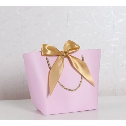 100Pcs/Lot Paper Bags Party Wedding Gift Wrapping with Handle Shopping Storage Packaging Cosmetic Jewelry Tote Sack Ribbon Bow