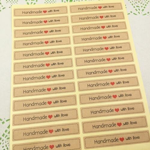 100Pcs/Lot Brown Kraft Paperboard Handmade With Love Stickers Labels Long Strip Shaped For Envelop Jewelry Bag Sealing Sticker