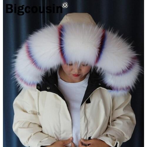 100% High Quality Faux Fur Collar Women Men Down Coats Hooded Scarf Luxury Plus Size Fur Collar Jackets Decor New Wraps Shawls