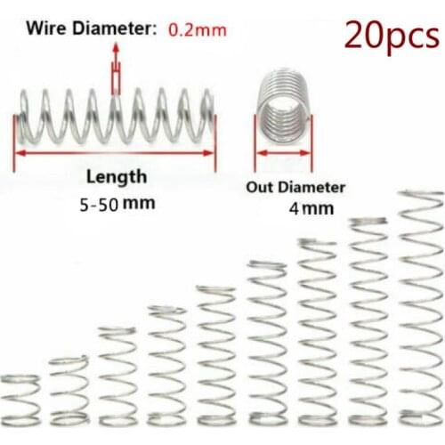 20pcs 304 Stainless steel Compressed Spring Rotor Return Pressure Spring Outlet Store Line Diameter 0.2mm, External diameter 4mm