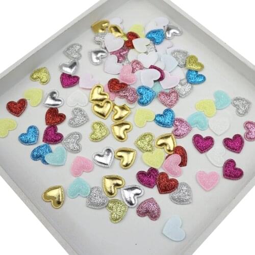 200Pcs Glitter Heart Patches Appliqued DIY Craft Scrapbooking Decor Kids Headwear Hair Pin Accessories Padded Sequined Embossing