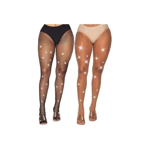 2021 Bling Tights Women Sexy Pantyhose High Waist Erotic Lady Nylon Rhinestone Fishnet Thigh Designer Stockings Party Club Wear