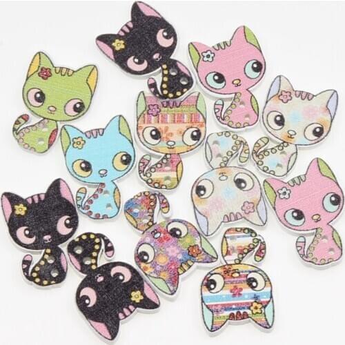 50pcs Cat Wooden Buttons for Children Clothing Scrapbooking DIY Crafts Sewing Accessories Button Decorative 17x26mm