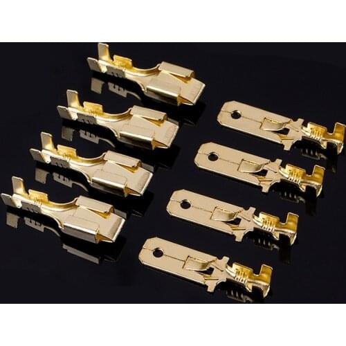 50Pcs/lot 6.3mm Automotive Connector Female Male Crimp Terminal for Car Electric Wire Connectors Gold-plated Copper