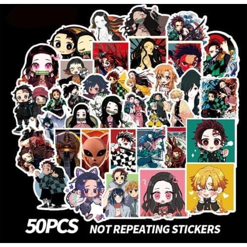 50Pcs Demon Slayer Japanese comic Stickers Luggage Trolley Case Notebook Phone Sticker DIY scrawl