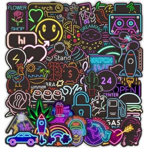 TD ZW 50Pcs New Neon Lights Stickers For Suitcase Skateboard Laptop Luggage Fridge Phone Car Styling DIY Decal Pegatinas