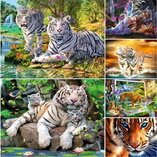 5D DIY Diamond Painting Animal Picture Square/Round Tiger Diamond Embroidery Rhinestone Cross Stitch Mosaic Home Decoration Gift