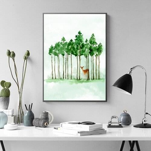 Watercolor Forest Deer Abstract Colorful Wall Art Paint Wall Decor Canvas Prints Canvas Art Poster Oil Paintings No Frame