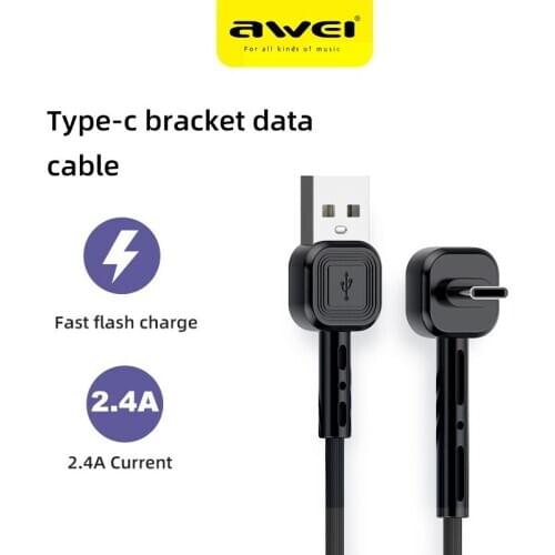 Awei CL-66 1.5m USB Type-C 90 Degree Fast Charging Usb C Phone Cable With Holder For Huawei 9 pro P10 Samsung S8 S9 Note 9 8