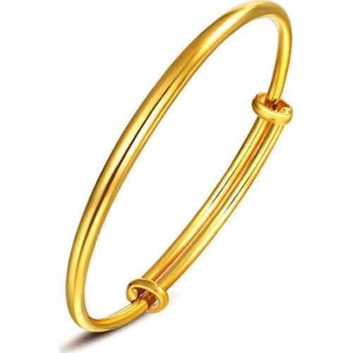 Pure Gold Color Bangles Bracelet for Women Wedding Bridal Jewelry Round Bangle Adjustable Pulseira Femme Birthday Gifts Bijoux