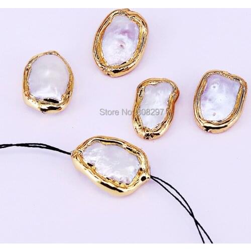 10Pcs Gold Color Freedom Shape Natural Pearl Connector Beads, Freshwater Pearl loose Bead,for Jewelry Making