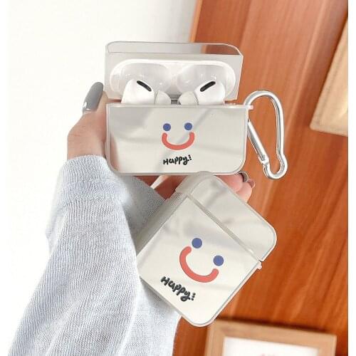 Earphone Charging Box Cases For Apple AirPods 2 1 Pro Case Soft Luxury Plating Mirror Smiley Happy Protective Cover with Hook