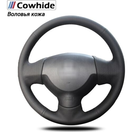 Black Genuine Leather Car Steering Wheel Cover for Mitsubishi Lancer EX 10 Lancer X Outlander