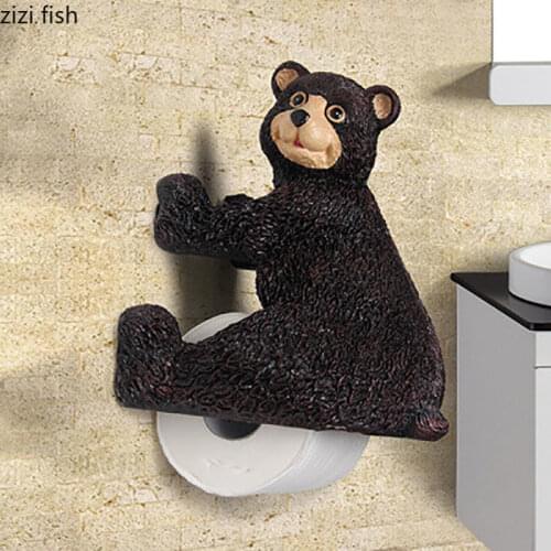 Little Black Bear Paper Holder Stand Punch-free Resin Kitchen Tissue Rack Toilet Hotel Storage Shelf Wall Holders Bath Accessory