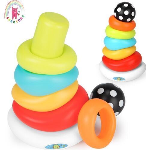 Baby diad Rainbow Tower Piles Music Blocks kids Colorful Tumbler Stacking Ring Tower Children Educational Plastic Toys Gifts