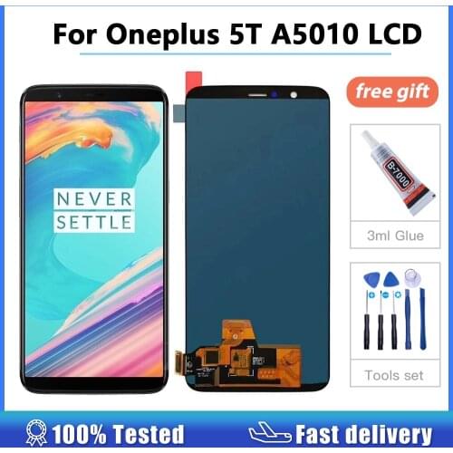 100% Tested OLED LCD For Oneplus 5T A5010 LCD Display + Touch Screen Digitizer Assembly for One Plus 5T Display with gift
