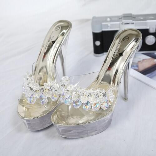 Dwayne waterproof platform anti-skid women sexy wild high-heeled flip-flops female 13.5 super high transparent sandals 2020