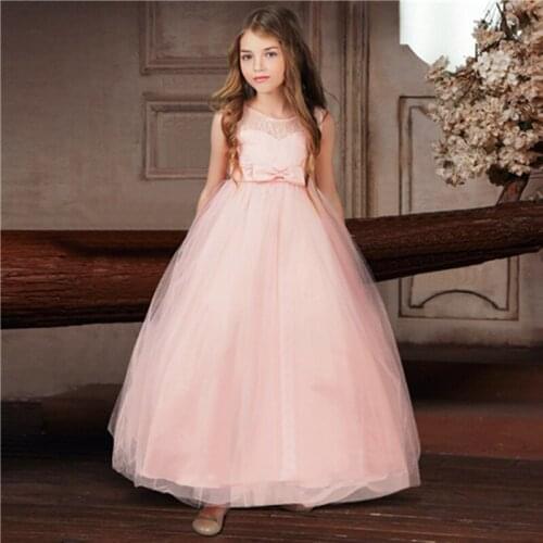 Elegant Children Clothing Kids Flower Girls Wedding Dresses White Tulle Dress Girls Party Long Prom Gowns Formal Clothes