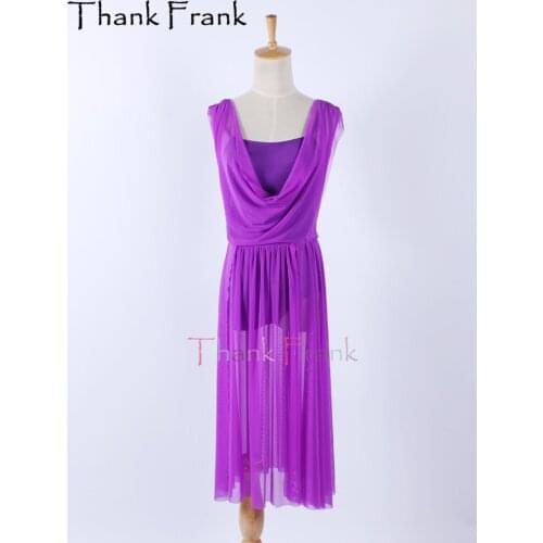 Purple Elastic Mesh Latin Dress Girls Women Professional Sleeveless Lyrical Dance Costumes Kids Adult Long Modern Dresses C688