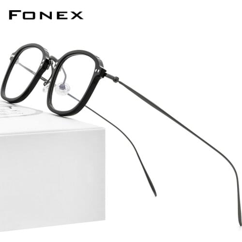 FONEX Acetate Titanium Glasses Frame Men 2021 New Retro Square Prescription Eyeglasses Women Optical Spectacles Eyewear F85671