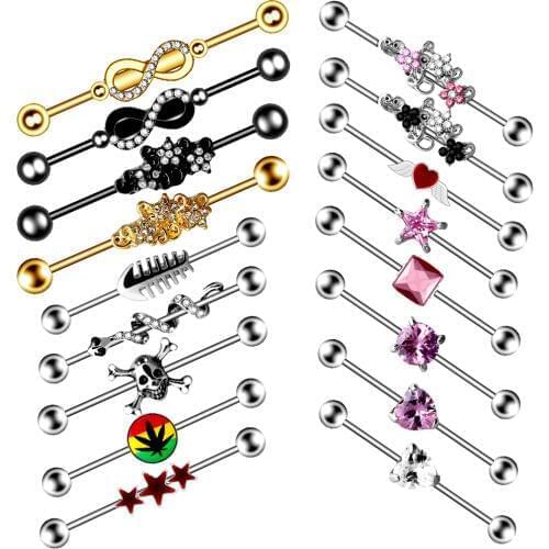 Surgical Steel Steel Industrial Piercing Barbell heart Ear Cartilage Earring Tragus Pircing Ear Bar Women Men Punk Body Jewelry