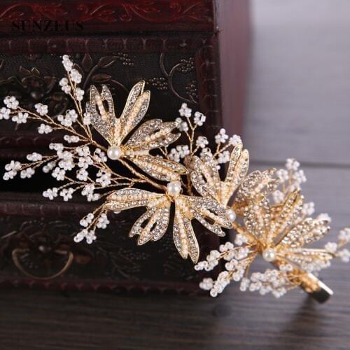 Crystal Gold Leaves Hair Piece Hand-made Delicate Bridal Headpieces Bride Hair Clip Wedding Accessory For Hair SQ0273