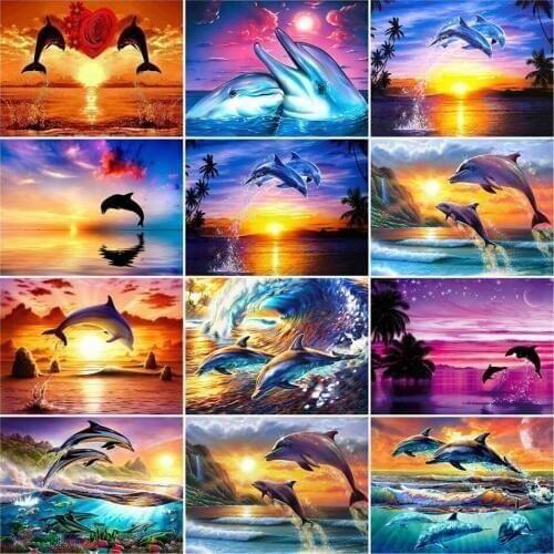 Dolphin lover diamond painting full scenery mosaic art picture embroidery cross stitch rhinestones picture puzzle wall decor