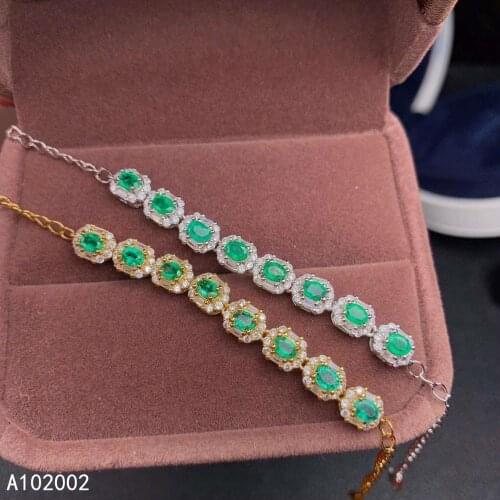 KJJEAXCMY fine jewelry natural Emerald 925 sterling silver new women gemstone hand bracelet support test classic hot selling