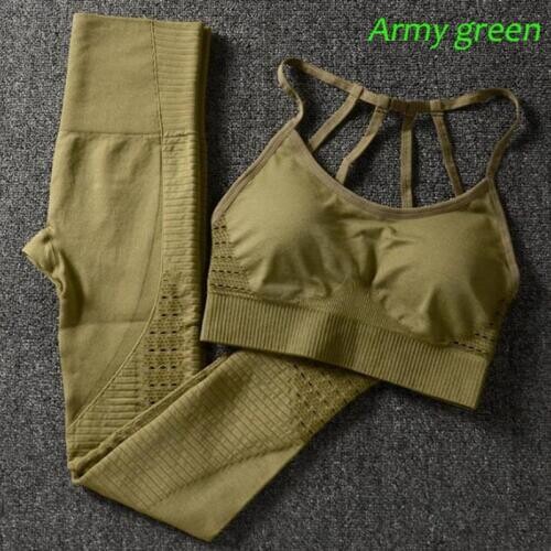 2PCS Seamless Energy Yoga Set Women Gym Fitness Sports Suits High Waist Leggings Running Sportswear Training Sports Bra+Pants