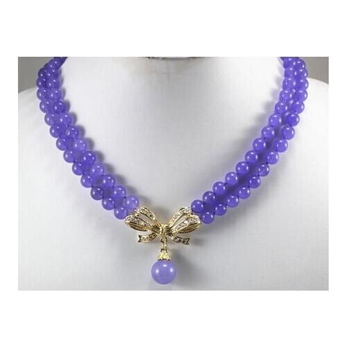 Beautiful Green Purple jade Wedding Necklace Pendant 18"