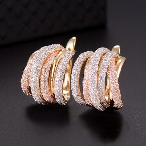 LARRAURI Luxury Colorful Twist Lines Cubic Zirconia Earrings Charms Elegant Women Statement Hoop Earrings Fashion Jewelry Making