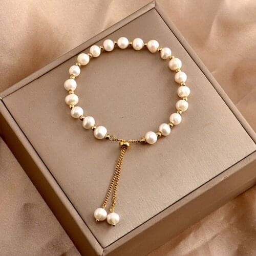 LJHMY 14K Gold Plated Real Natural Freshwater Pearl Bracelet Adjustable Length