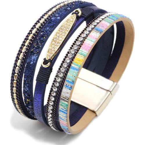 Multi-layer Leather Bracelet 7 Color Armband Charm Crystal Bracelets For Women Christmas Gift Gold Magnet Wrap Bangles Wholesale