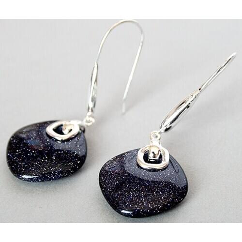 FASHION 925 SILVER NATURAL SANDSTONE EARRINGS 14/5"