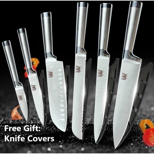 6pcs Chef Knife Set Stainless Steel Kitchen Knives Fruit Bread Santoku Slicing Knife Professional Japanese Meat Fish Cleaver