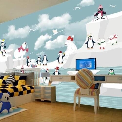 Diantu wallpaper for walls 3 d Hand-drawn cartoon antarctic penguin childrens room backdrop papel de parede infantil