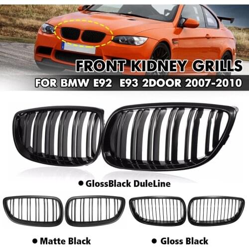 Pair Car Gloss Black Front Kidney Grilles 2 Slats For BMW E92 E93 3 Series 328i 335i 335xi M3 2DR 2006 2007 2008 2009 2010 Coupe