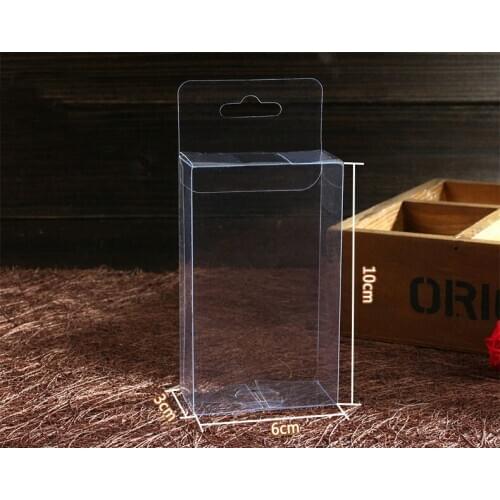 50pcs 3*6*10cm clear plastic pvc hook box packing boxes for gift/Phone/candy/cosmetic/craft square transparent pvc Box