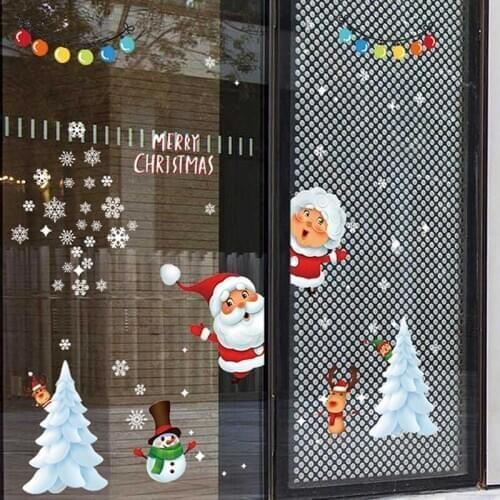 Christmas Print Wall Stickers Double Sided Static Window Glass Stickers Christmas Decorations For Window Wall