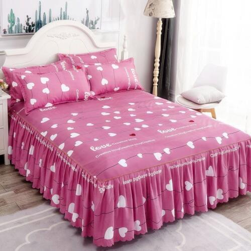 Twill Exquisite Non-Slip Bedspread Sanding Bed Skirt Princess Single Double Thick Bed Cover 2.0m Bed Skirt with Two Pillow Case
